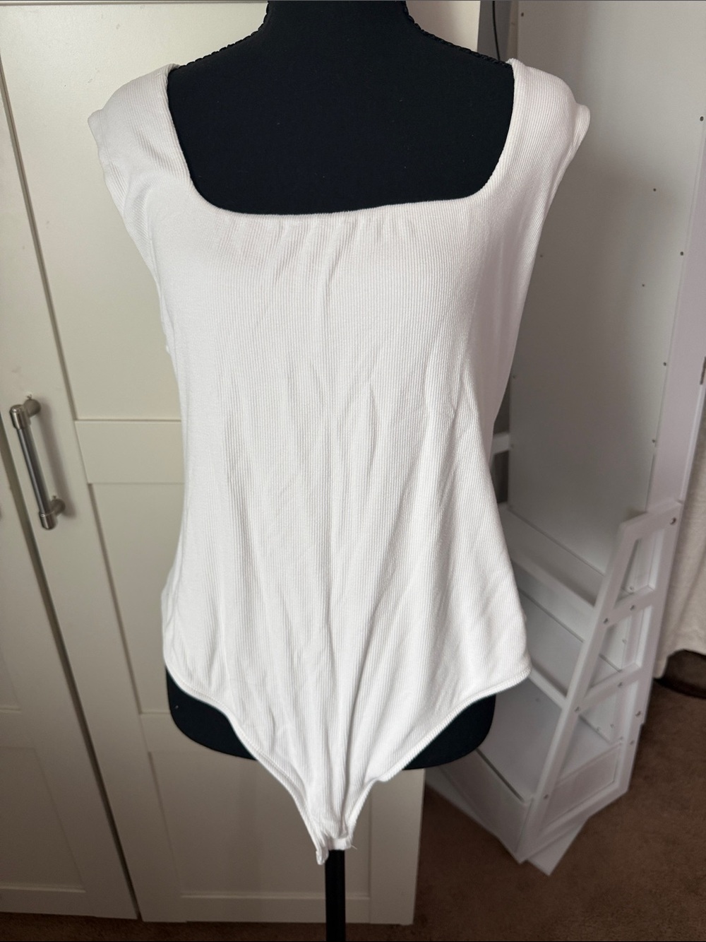 wild fable White Square-Neck Ribbed Bodysuit